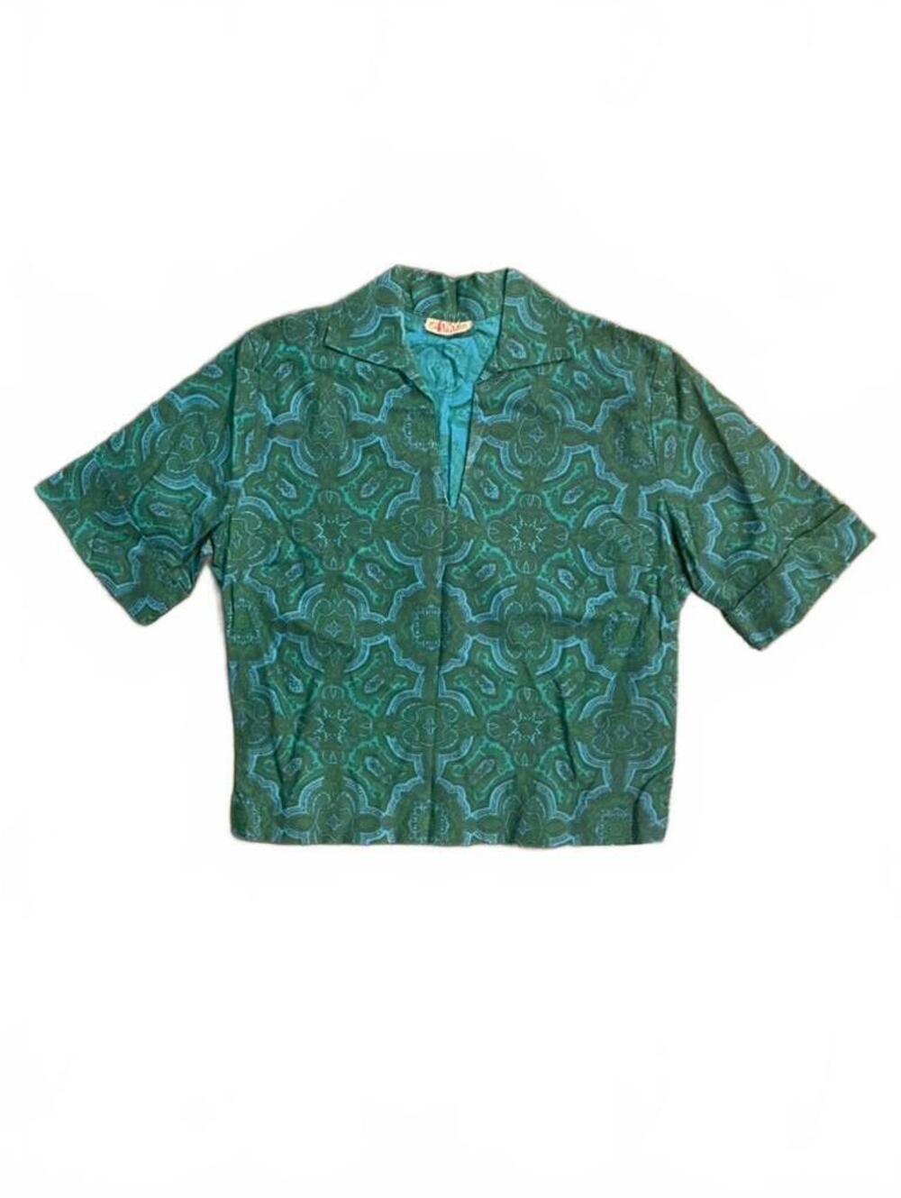 Vintage 70s Aladin Mod Geometric Print Blouse Top